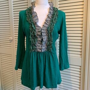 Anthropologie Deletta Cotton Peplum 3/4 Sleeve Top size L